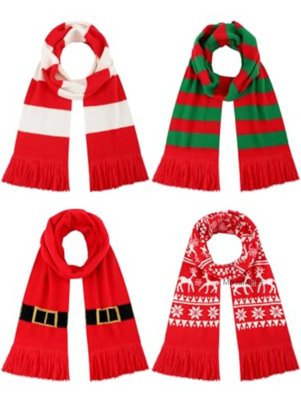 4 Pack Christmas Knitted Scarves with Tassels Winter Holiday Acrylic